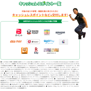 いしかわ省エネ家電・機器購入応援キャンペーンでキャッシュバックになるポイント